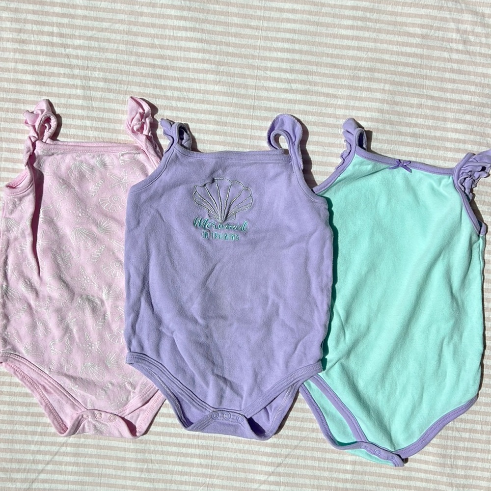 Huntington Beach Mermaid Onesies (Set of 3) purple pink seafoam size 24 months